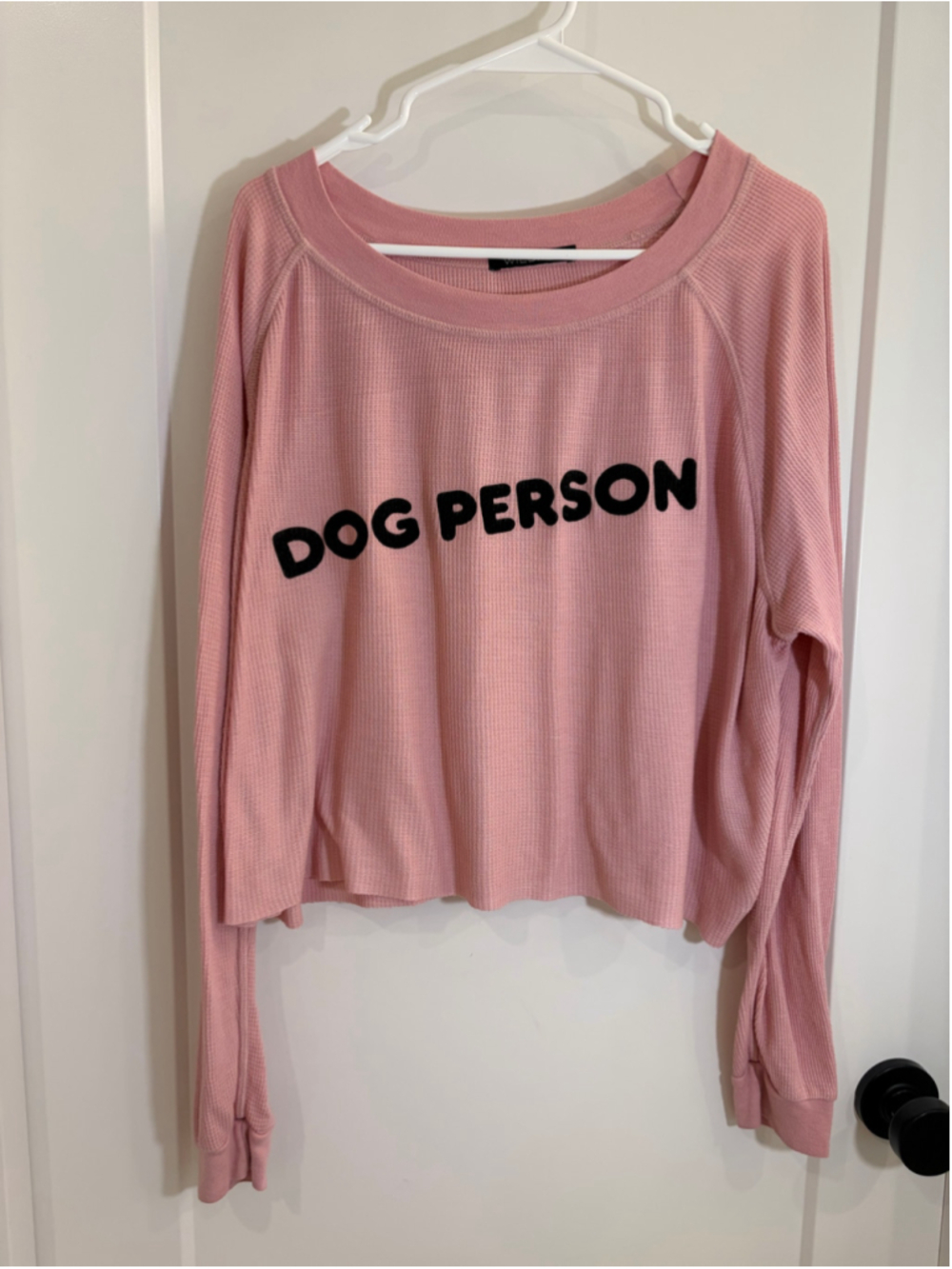 Wildfox Waffle Knit Dog Person Cropped Thermal Top Pink Graphic Medium